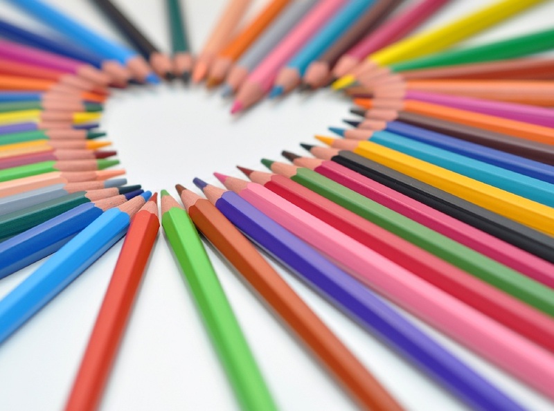 Colored pencils in heart shape